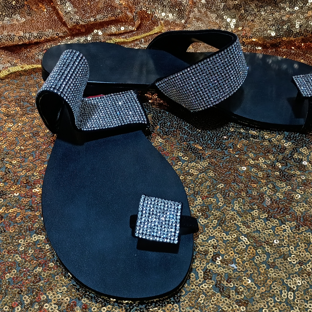 INC International Concepts Black Sandals with Rhinestone Embellishments